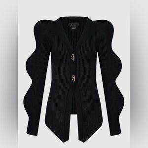 Urban Revivo Wave Sleeve V-Neck Knitted Cardigan Black